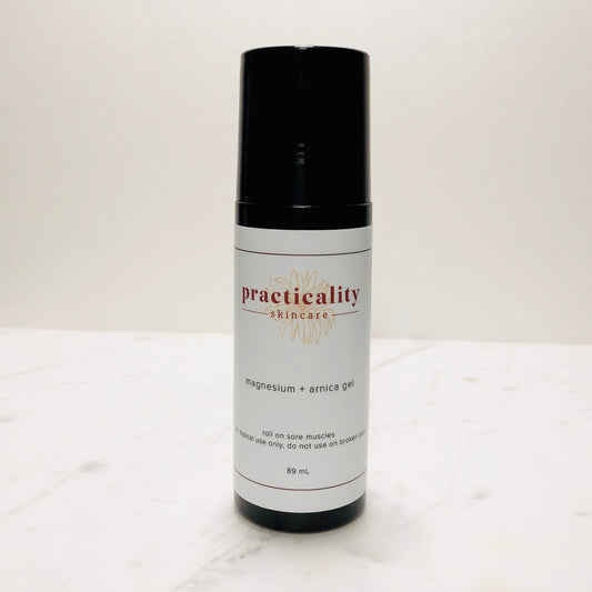 Magnesium and arnica body gel in Practicality packaging