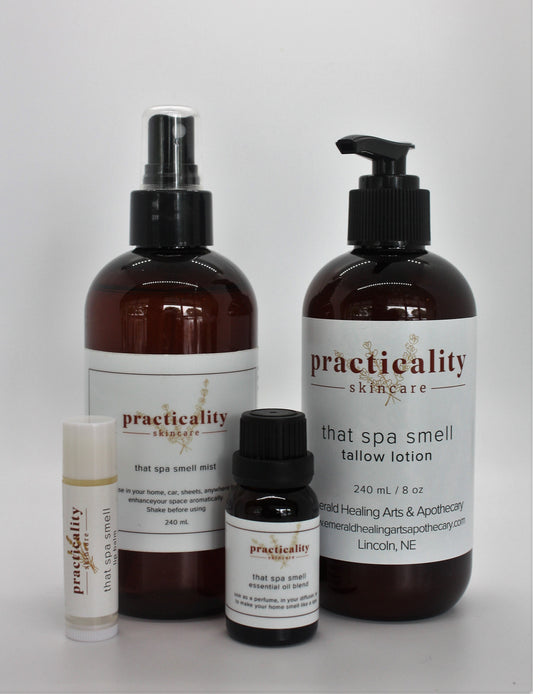That Spa Smell collection with essential oil blend, room mist, lotion, and lip balm