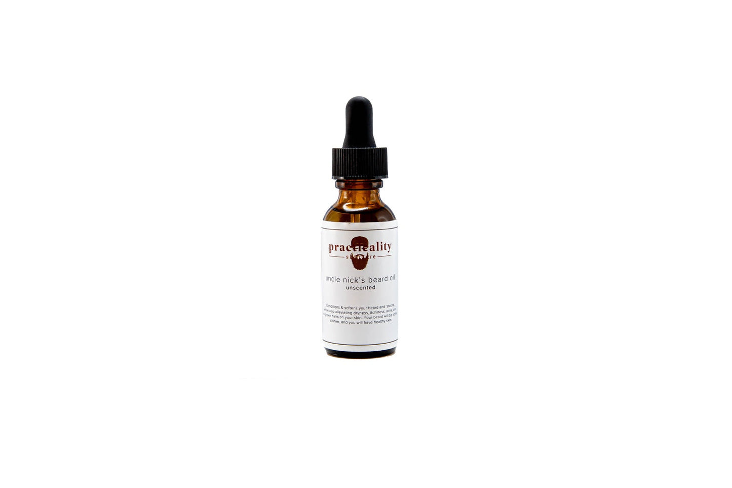 Uncle Nick's Unscented beard oil in amber glass dropper bottle