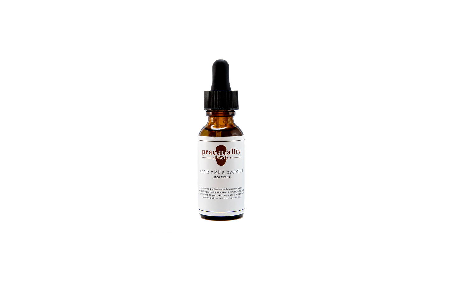 Uncle Nick's Unscented Beard Oil bottle shown from the front