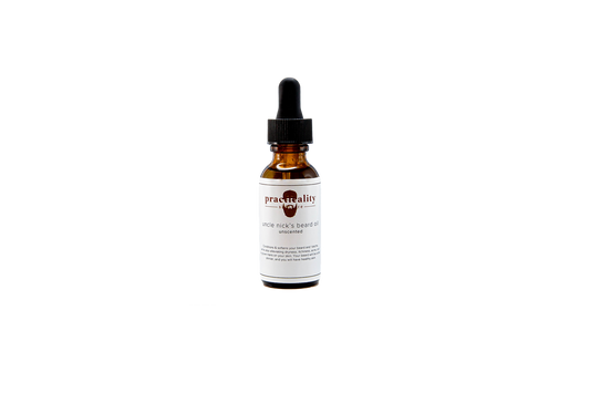 Uncle Nick's Unscented Beard Oil bottle shown from the front