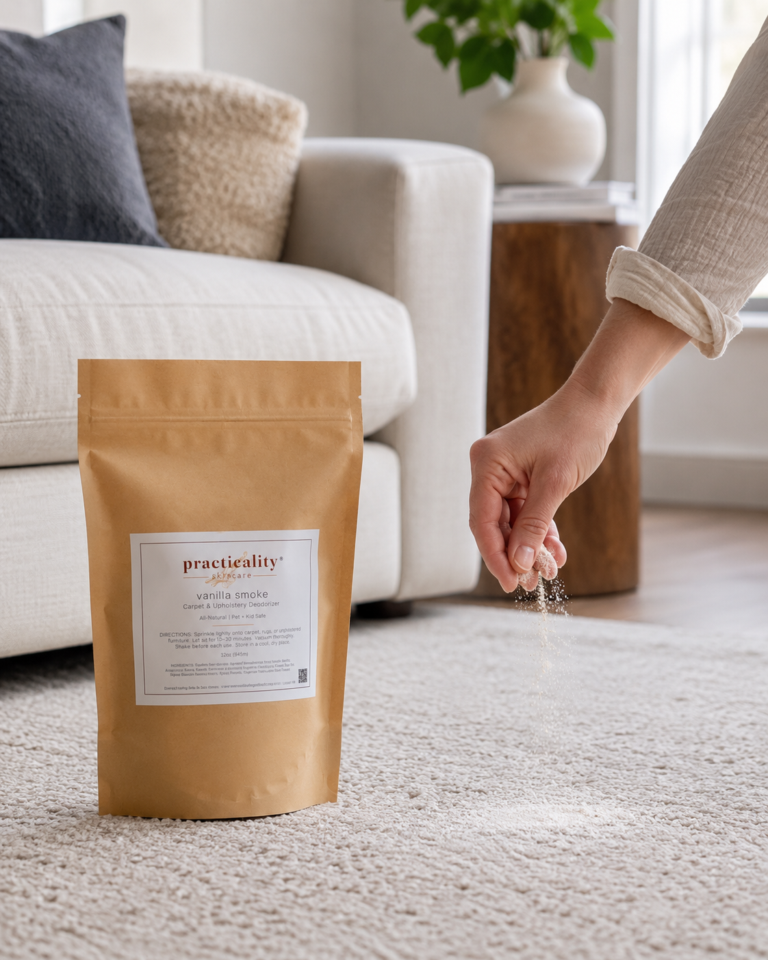 No added fragrance carpet and upholstery powder from Practicality