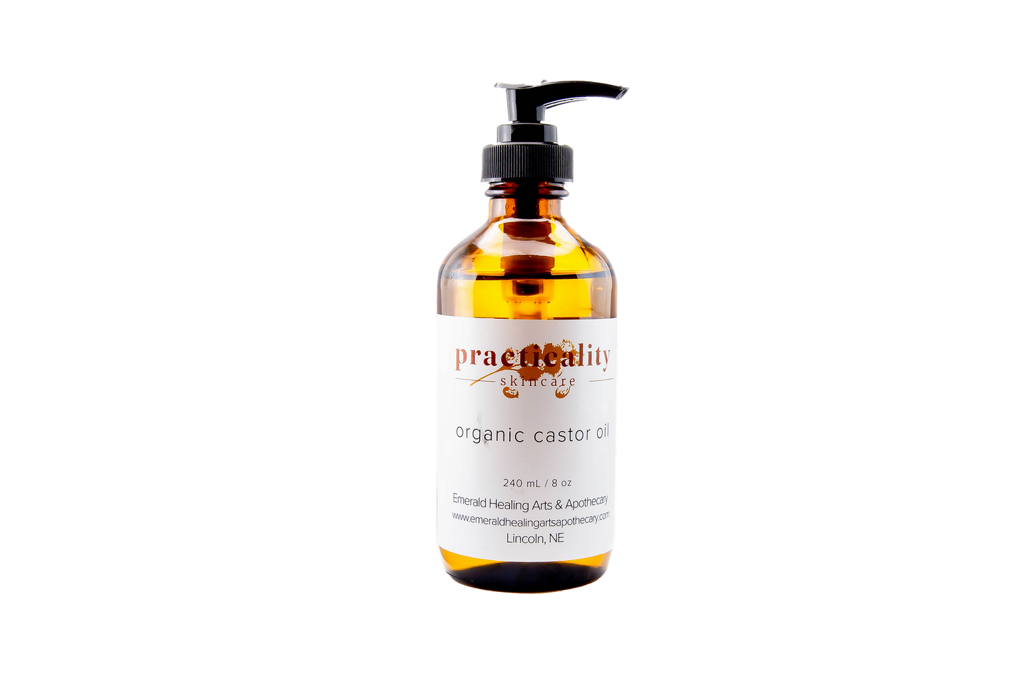 Organic cold-pressed hexane-free castor oil in an eight-ounce bottle