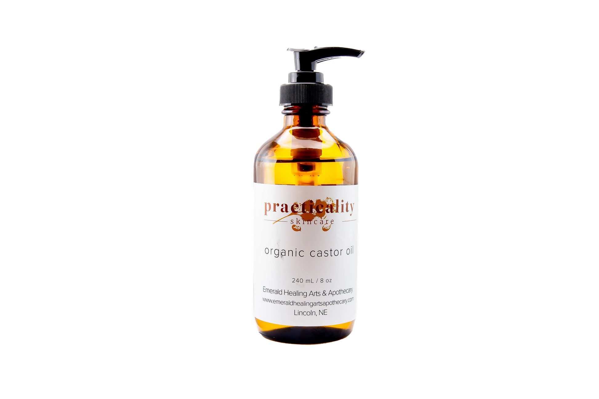 Organic cold-pressed hexane-free castor oil in an eight-ounce bottle