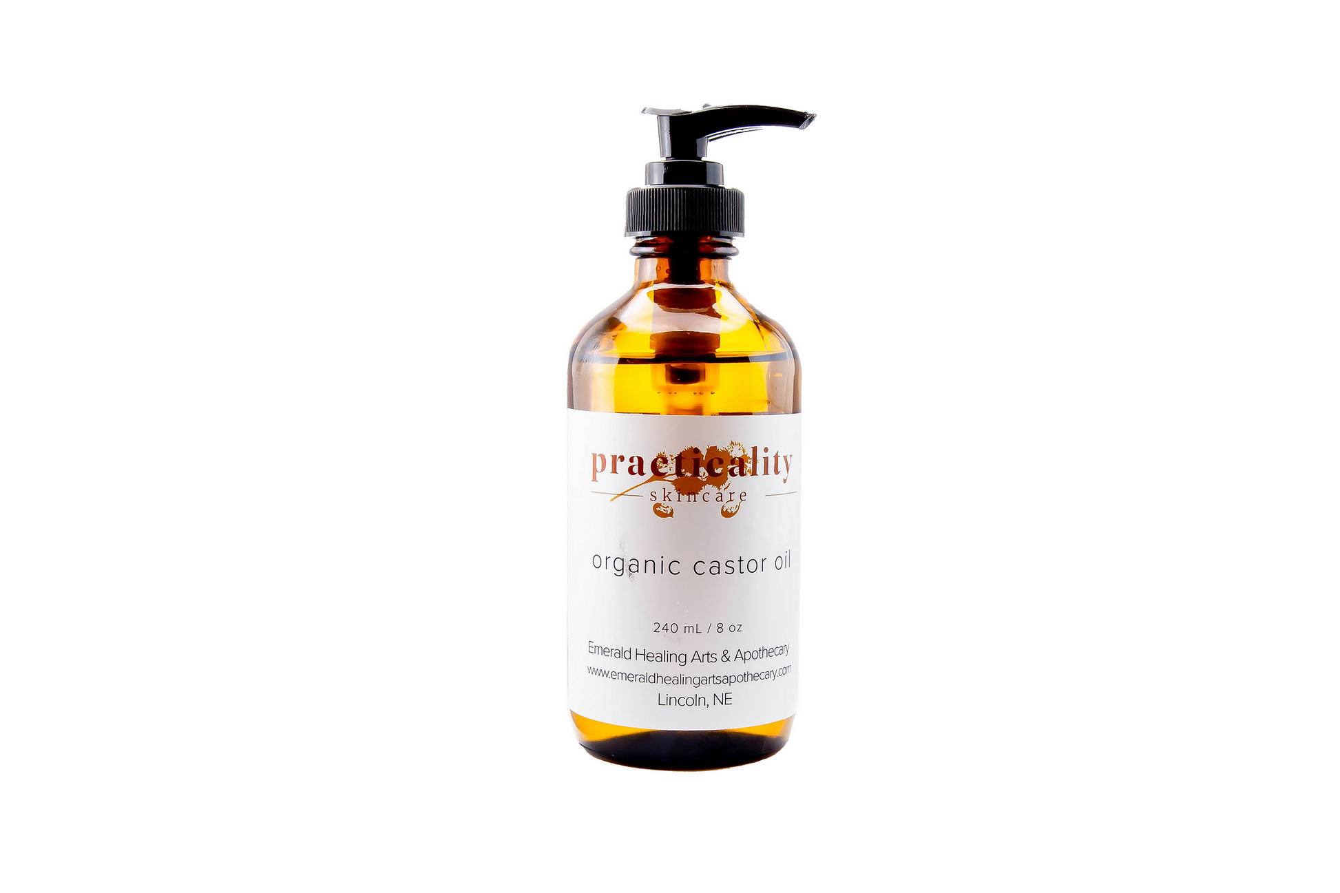Organic cold-pressed hexane-free castor oil bottle shown from the front