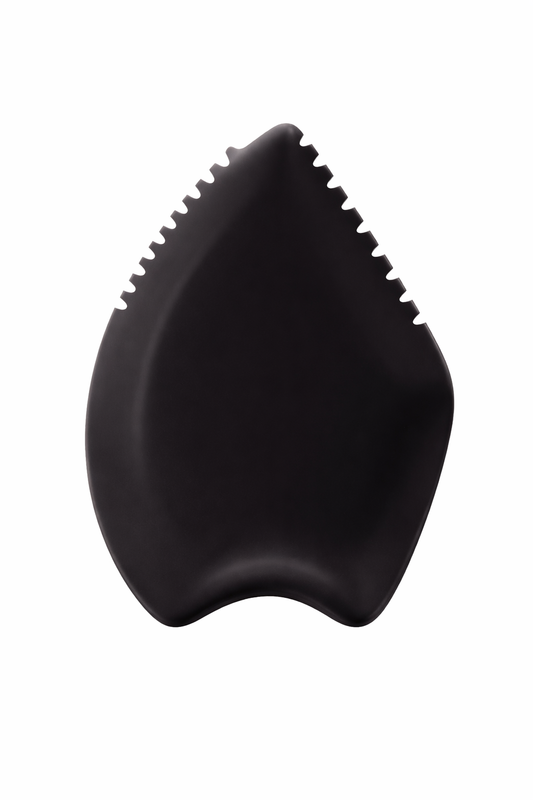 Black Bian stone facial gua sha tool on a clean background