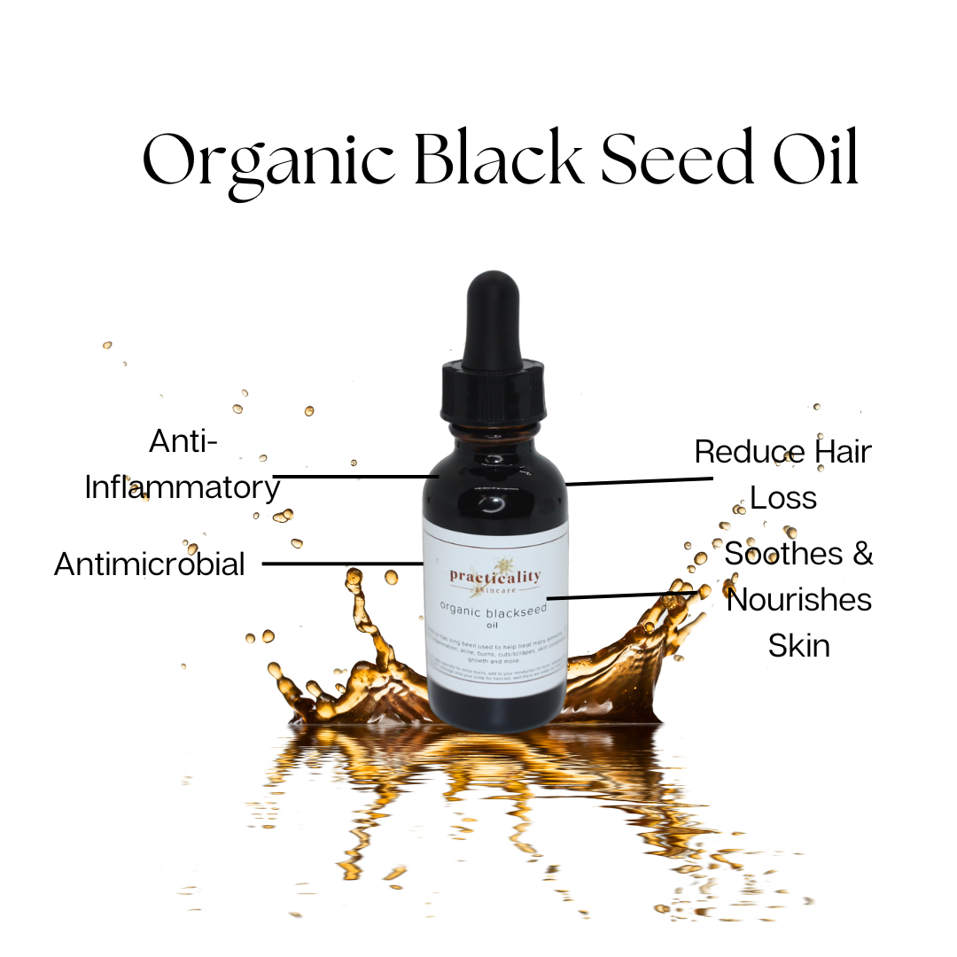 Cold-pressed black seed oil product graphic