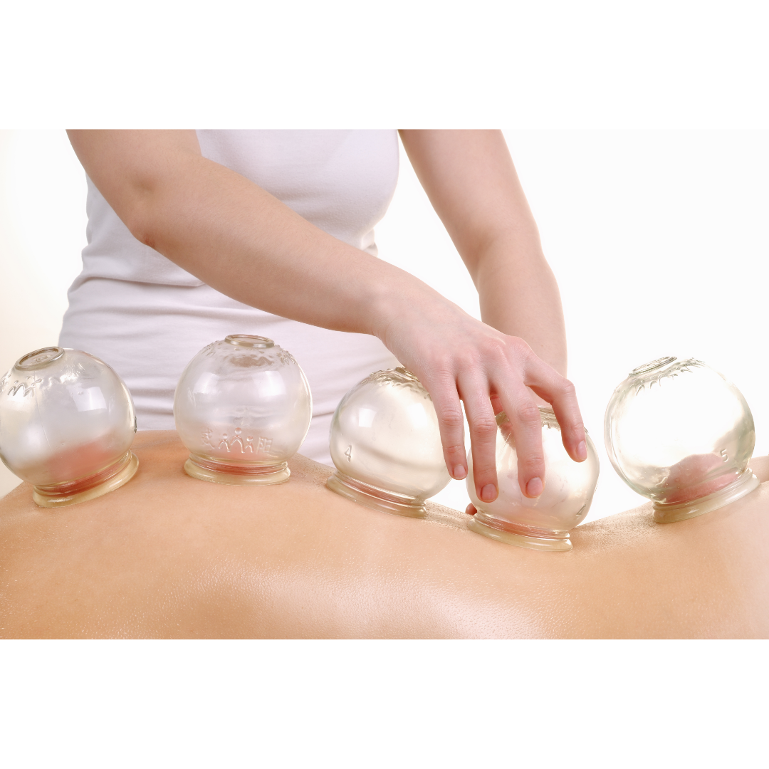 Set of five glass fire-cupping tools for trained massage professionals
