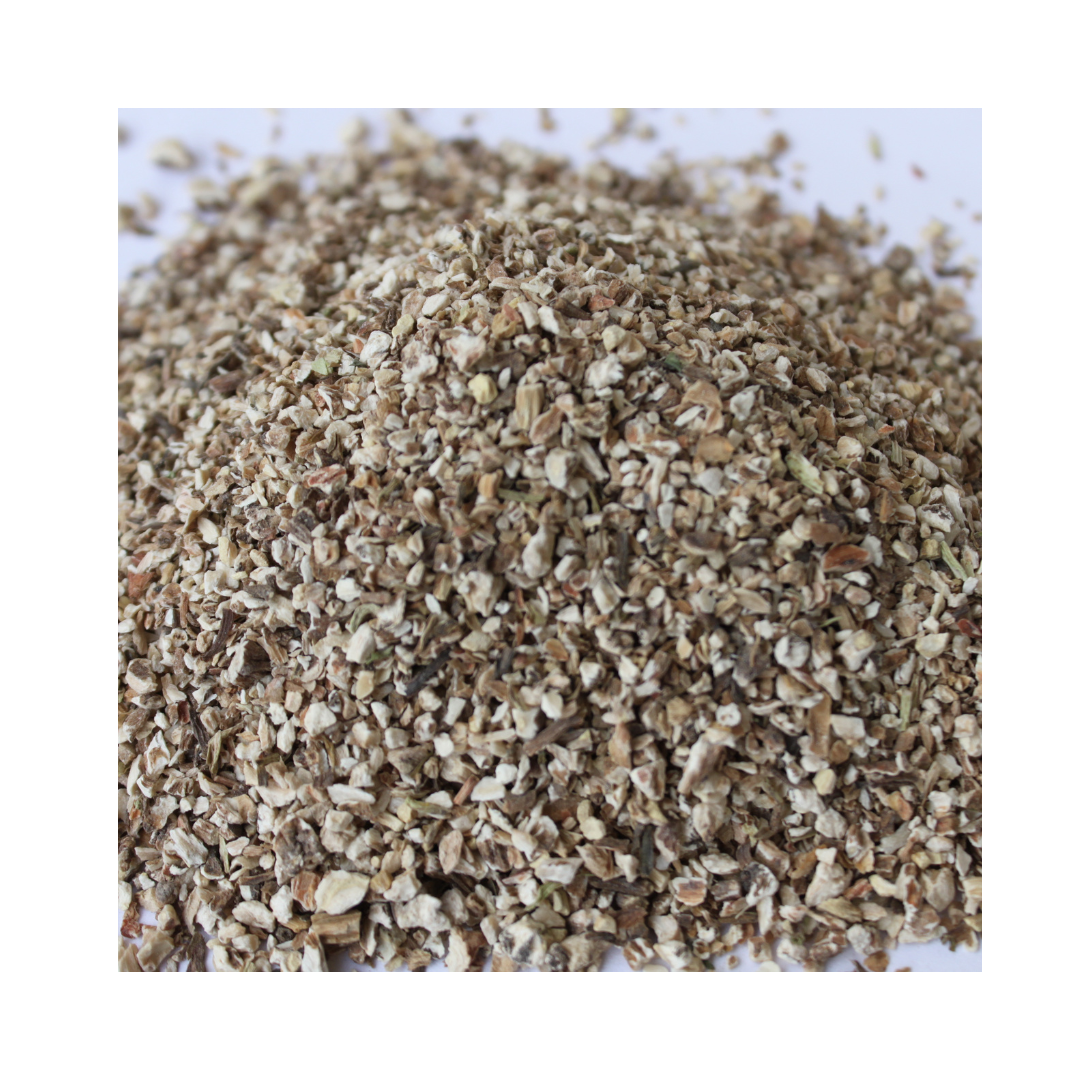 Organic dried dandelion root, Taraxacum officinale, in a one-ounce product package