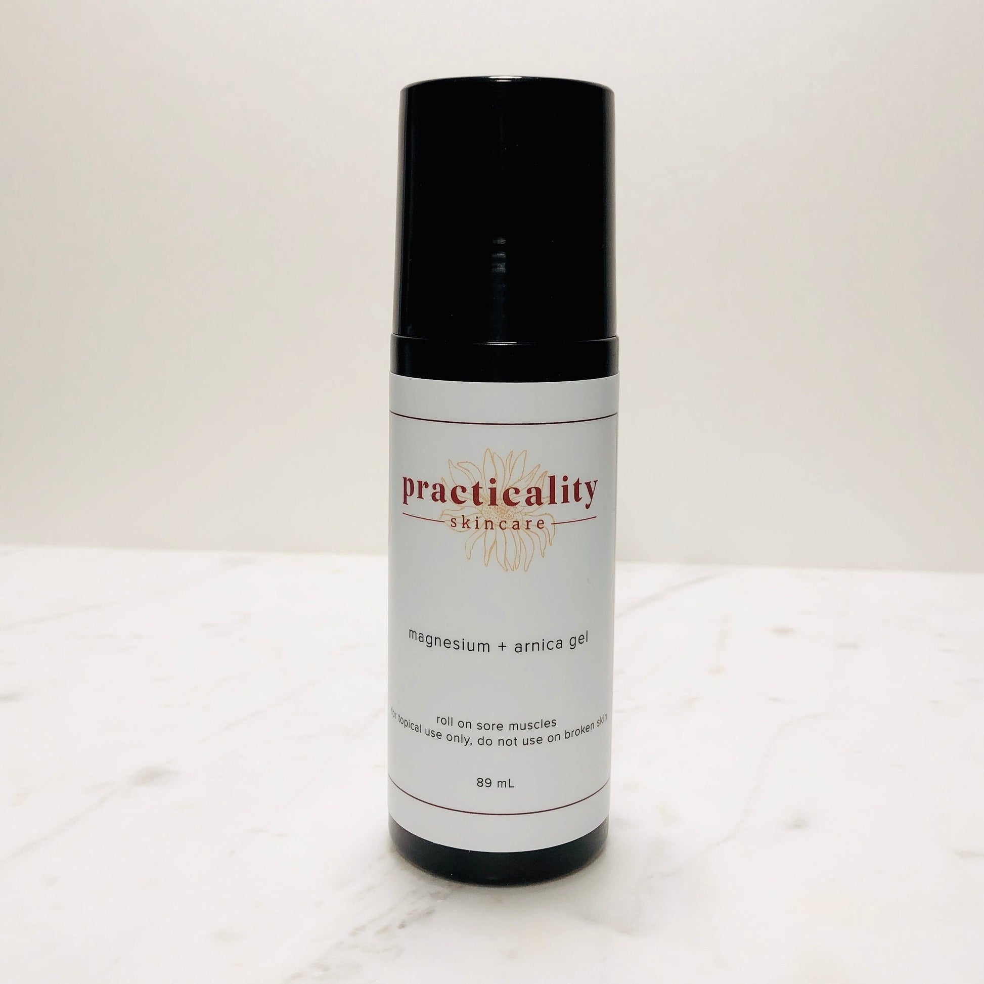 Magnesium and arnica body gel in Practicality packaging