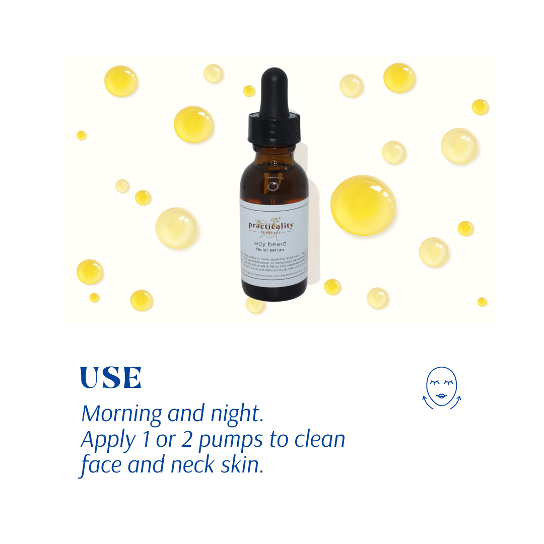 Lady Beard botanical facial oil in its labeled one-ounce bottle