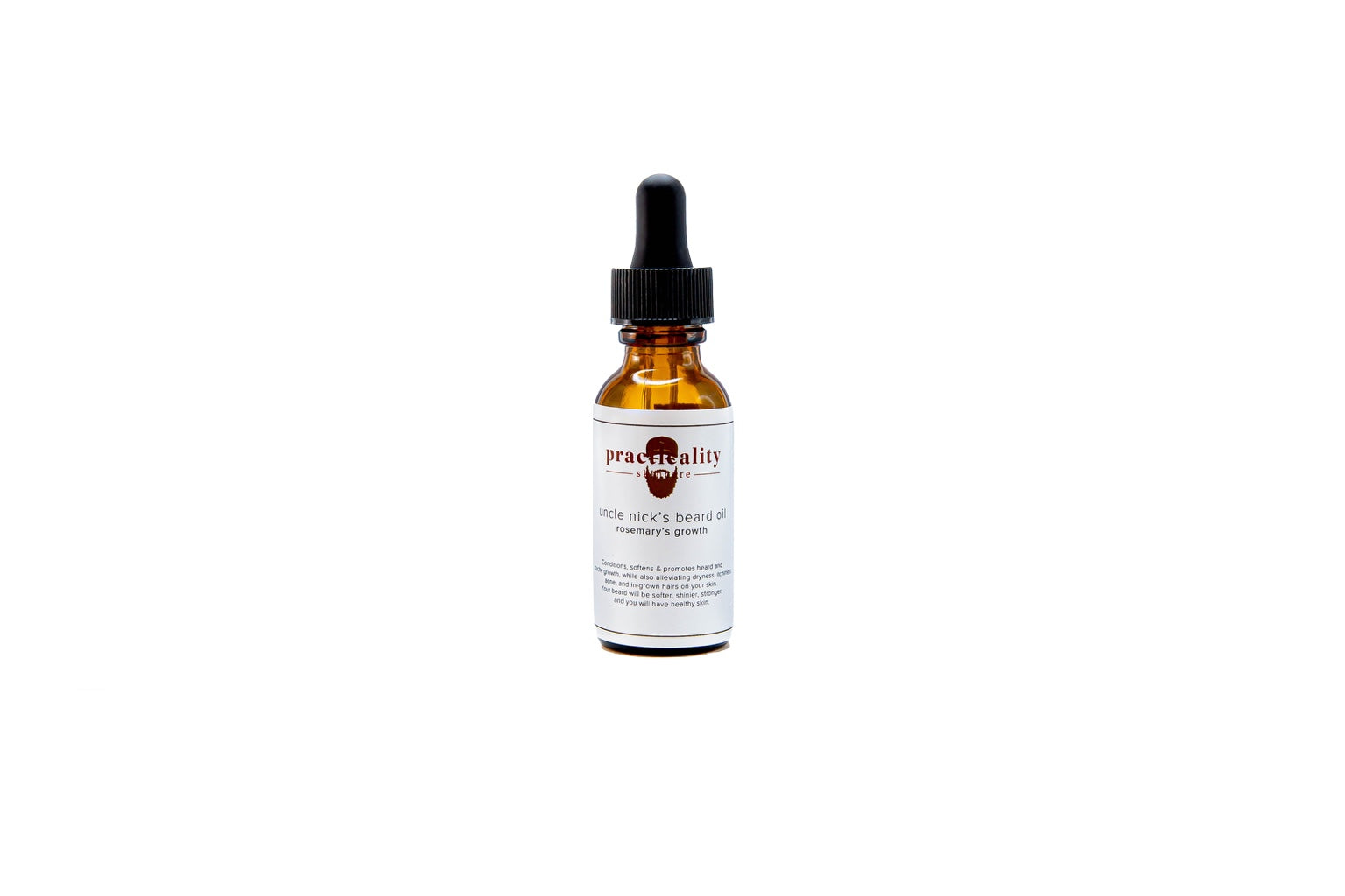 Uncle Nick's Rosemary's Growth beard oil in amber glass dropper bottle