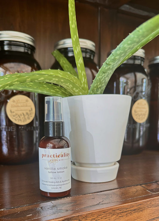 Vanilla Smoke tallow body lotion in the two-ounce travel size