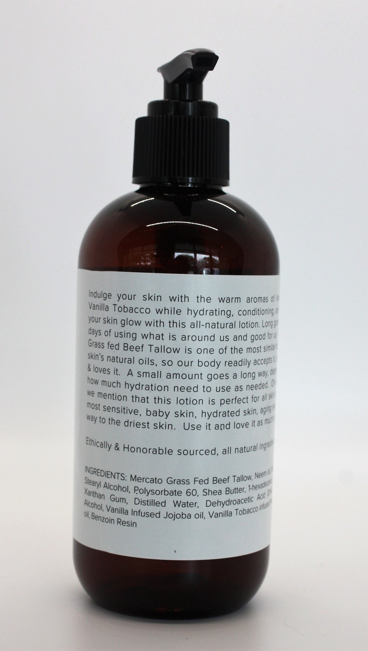 Practicality Vanilla Smoke Tallow Lotion label and ingredient information